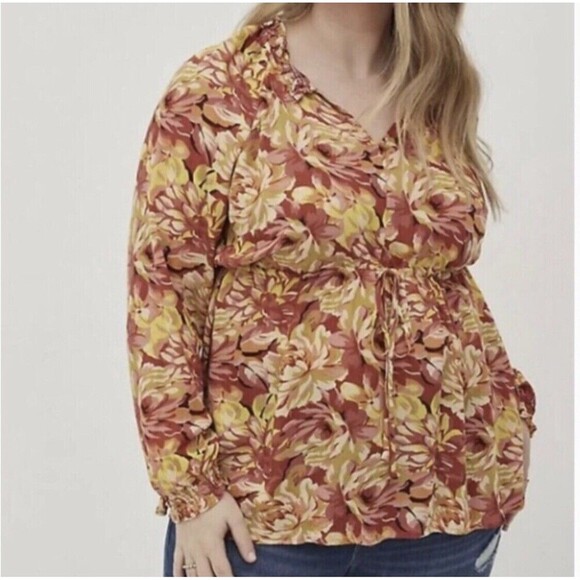 Torrid Rust Floral Gauze Peasant Long Sleeve‎ Blouse Plus Size 2X 18 20 Boho - Picture 1 of 8